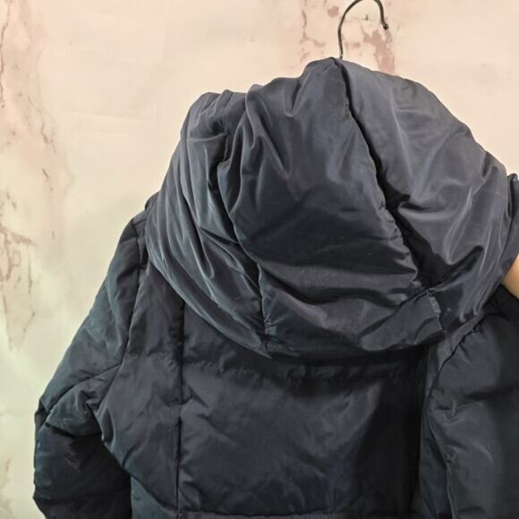 Cole Haan Down Puffer Jacket Womens Medium Blue Parka Coat Hood Long Navy - Picture 6 of 11